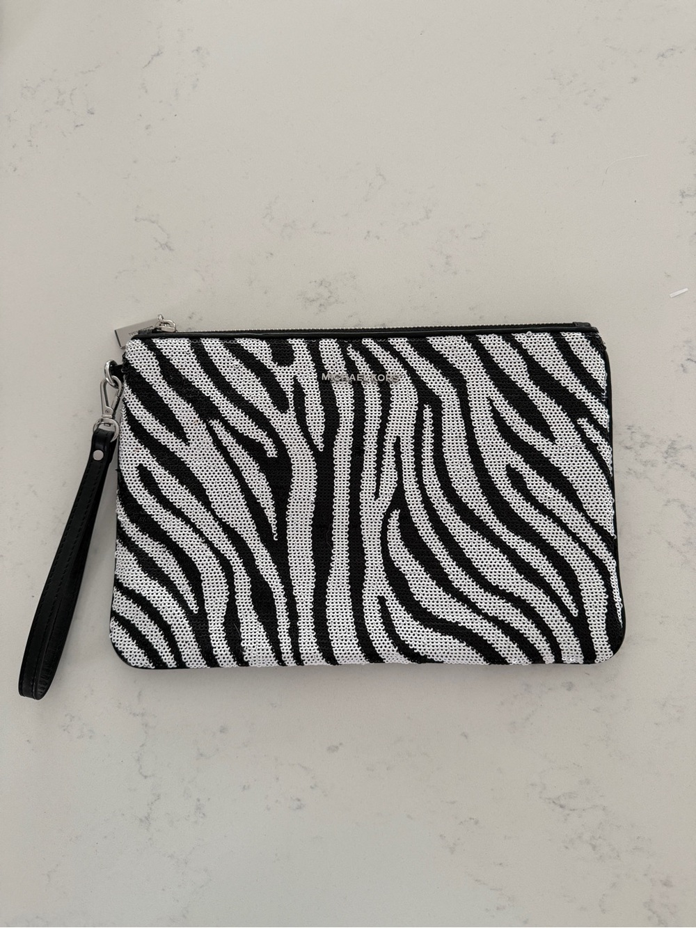 Michael Kors Black & White Zebra Sparkle Wristlet Clutch